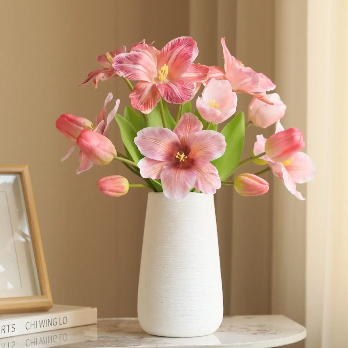 

3 Bundles Tulip Artificial Flower, Premium Real Touch Fake Flowers with Stems for Wedding Arrangement, Garden, Yard,