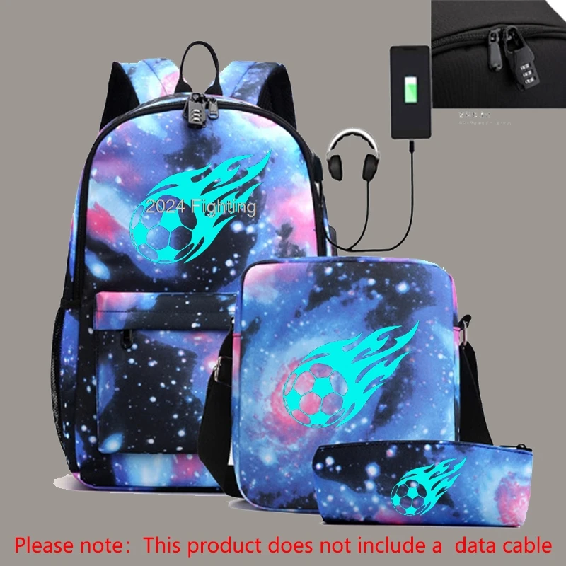 Luminous HOT Football Backpacks USB Teens Simple Capacity Laptop School Bags Women Men Rucksack Travel Mochila With Shoulder Bag