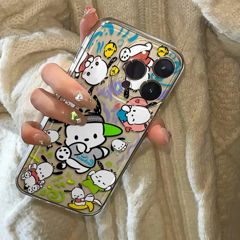 Graffiti Sanrio Happy Pacha Dog Suitable For iPhone Case 16 15 14 13 12 11 Pro Max X XR XS 7 8 Plus Cartoon Soft Cover Y2K