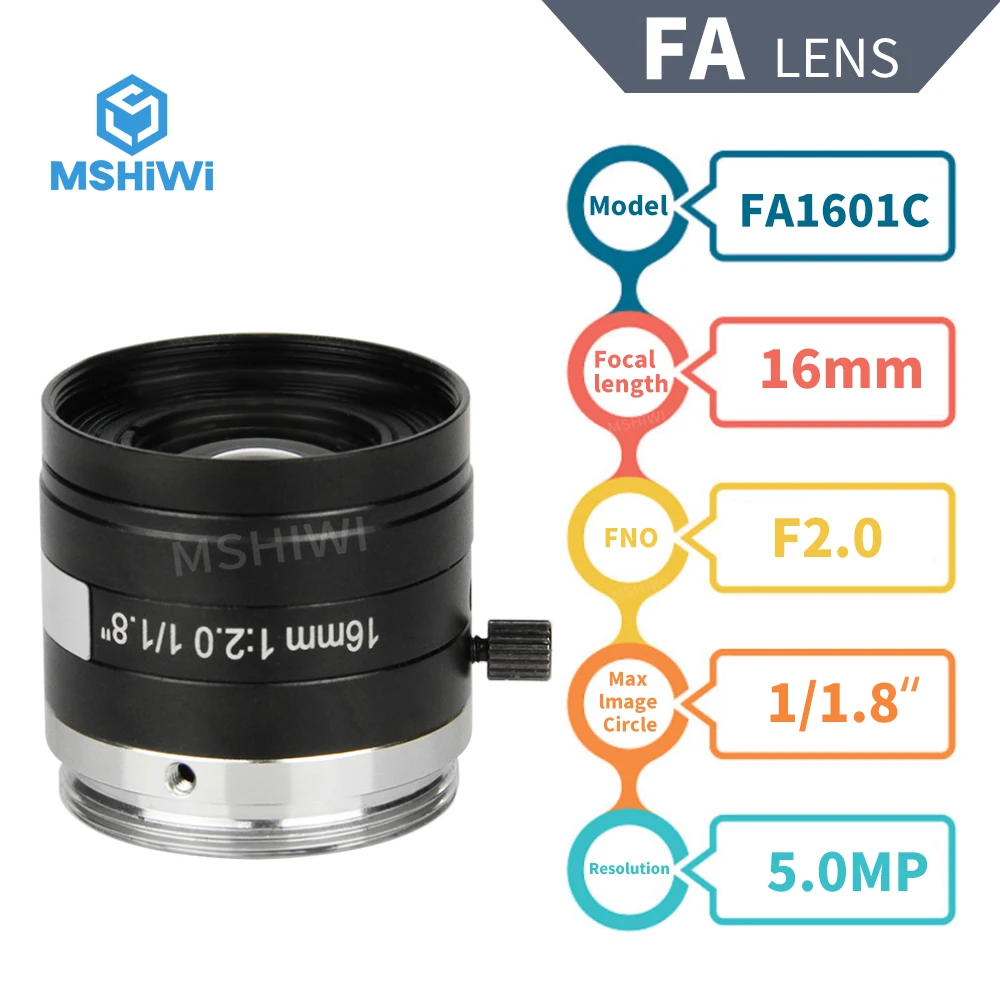 Imagem -04 - Lente Focal Fixa 12 16 25 35 50 75 mm fa Lente 5mp f2 1.8 Lente de Visão de Máquina C-monte para Inspeção Vigilância Industrial