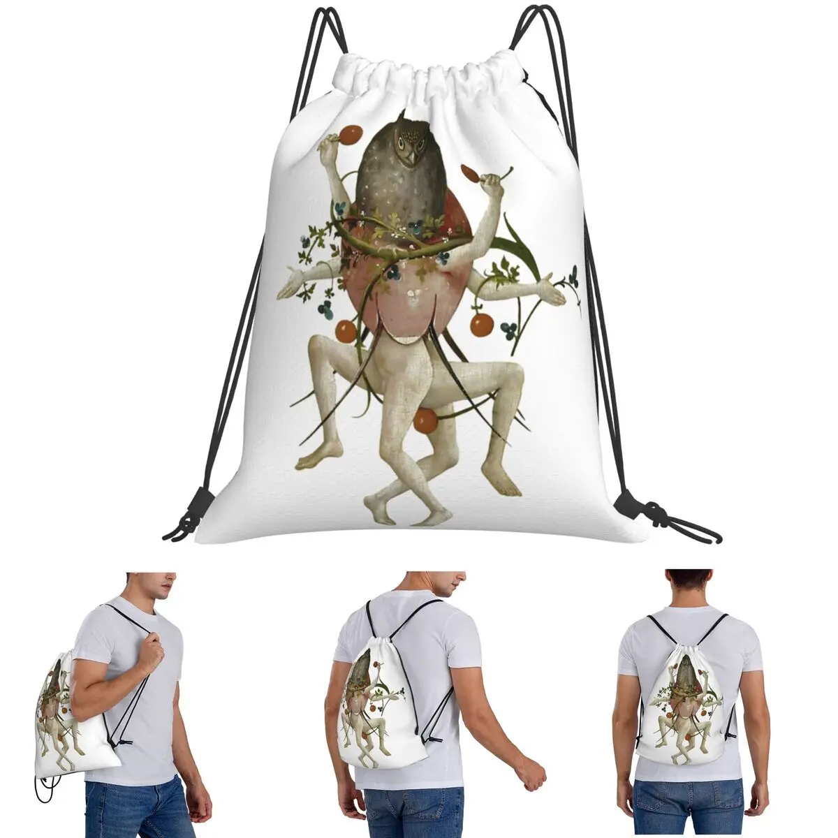 Hieronymus Bosch Dancing Owl Backpacks Casual Drawstring Bags Sports Bag Book Bags for Man Woman School