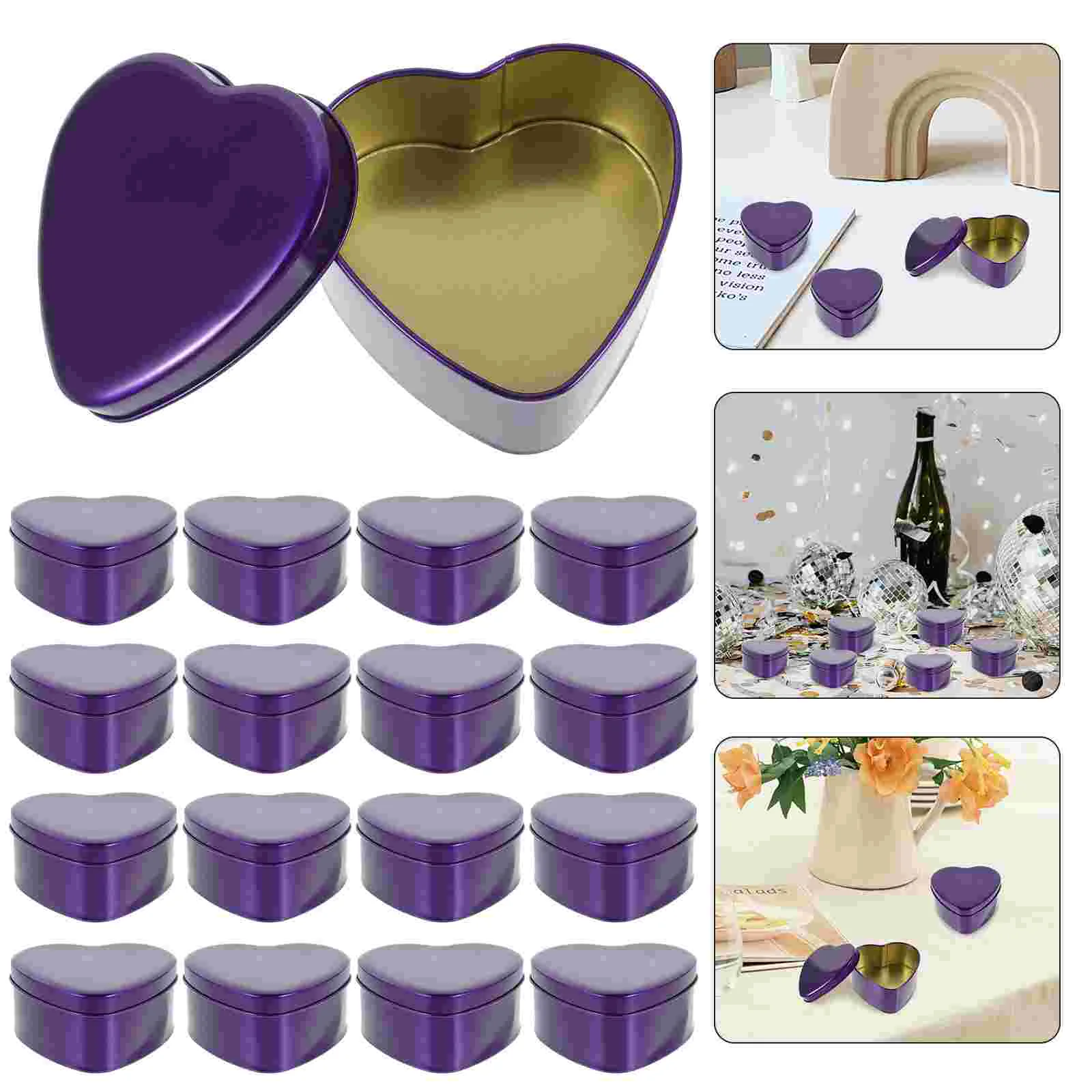 

10pcs Heart Metal Tins Metal Candy Chocolate Boxes Case Tins Cans Containers with Lid for Making Candy Purple 9x9x45cm