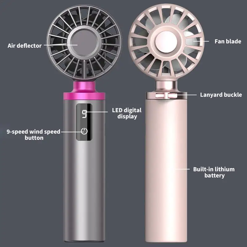 Miniventilador de mano con carga USB, ventilador Personal con pantalla Digital, batería de larga duración para oficinas y viajes