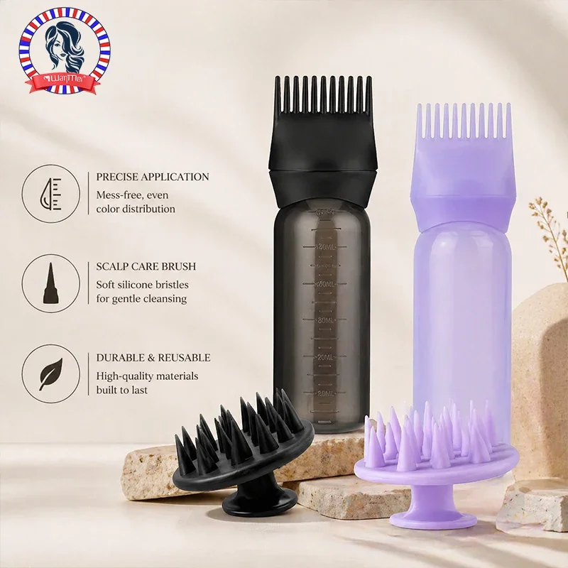 2PCS 3-in-1 Scalp Hair Care Tool Set, Root Oil Applicator Comb Bottle, Silicone Massage Shampoo Brush Washing Care Accessories