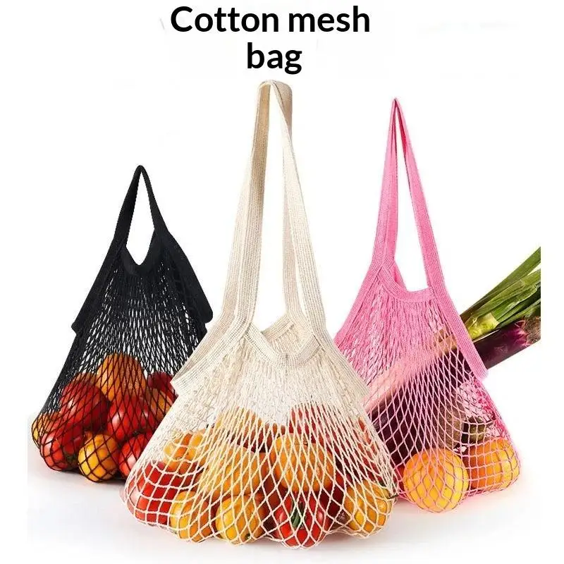 1Pcs Short Tote Net Tote Bag Portable Reusable Grocery Bags Fruit And Vegetable Bags Can Be Washed Cotton Mesh Rope Tote