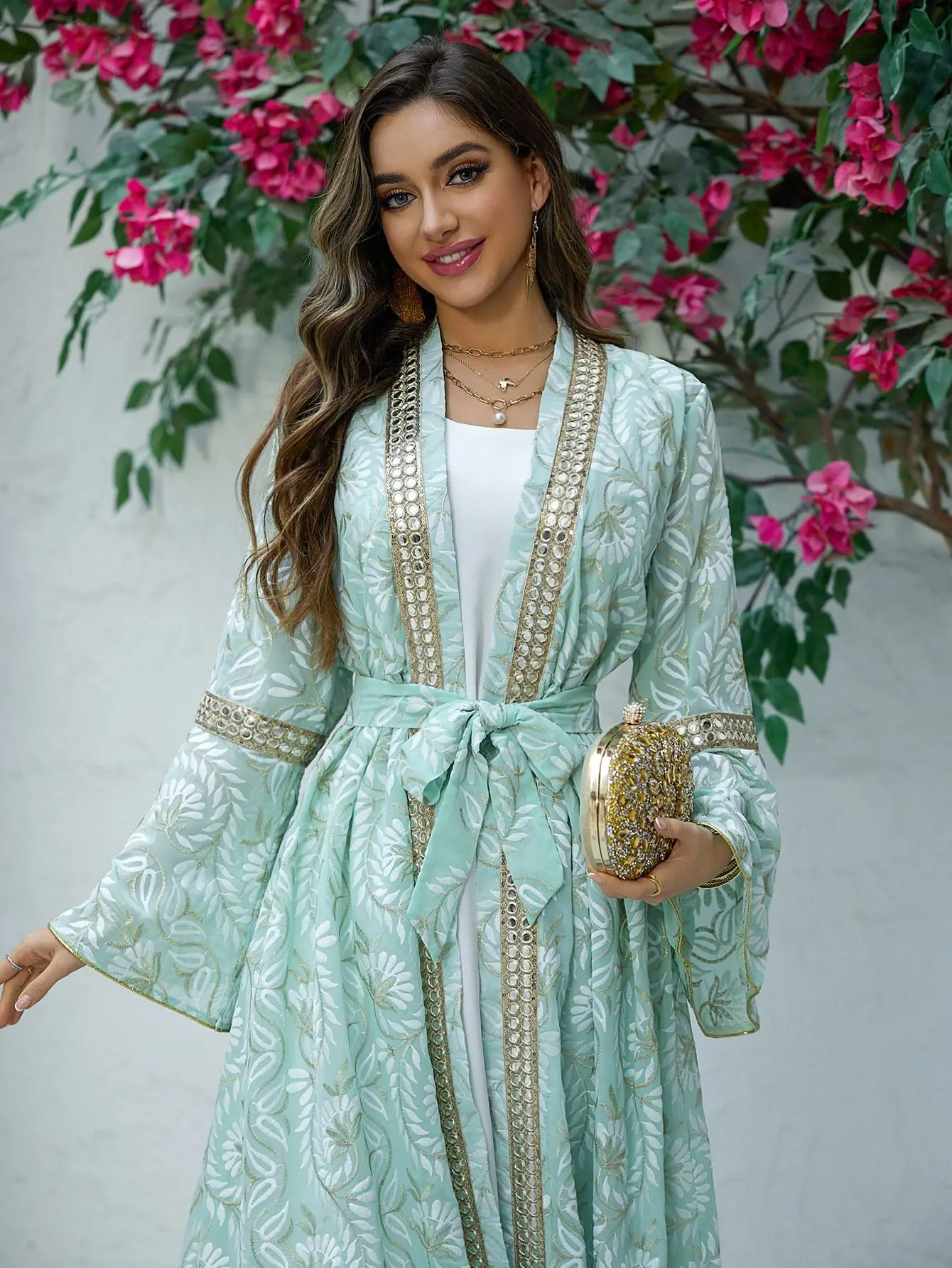 

Мусульманский комплект для женщин, кимоно с вышивкой, Джалабия, платье макси, Дубай, Абая, кафтан, сабая, марокаин, женский халат, кафтан, платье Рамадана