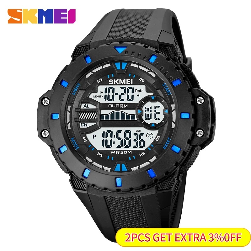 SKMEI-Reloj deportivo Digital japonés para Hombre, cronógrafo resistente al agua, con luz trasera multifunción, alarma, 5Bar
