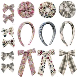 Floral checkered pattern Girls Headband Fashion Hairband Colorful Elegant  Hairbow  Hair Accessories Elegant Headband bow clip