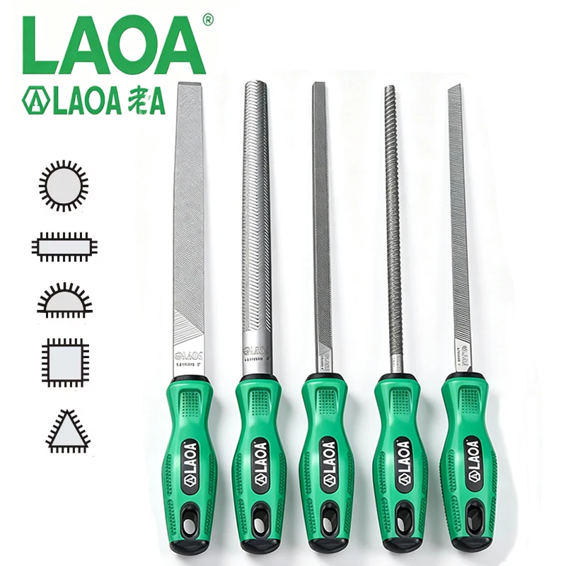 LAOA High Hardness Medium Tooth Hand File Flat Square Round Shape Metal Wood Edge Grinding Polishing Deburring Hand Tool