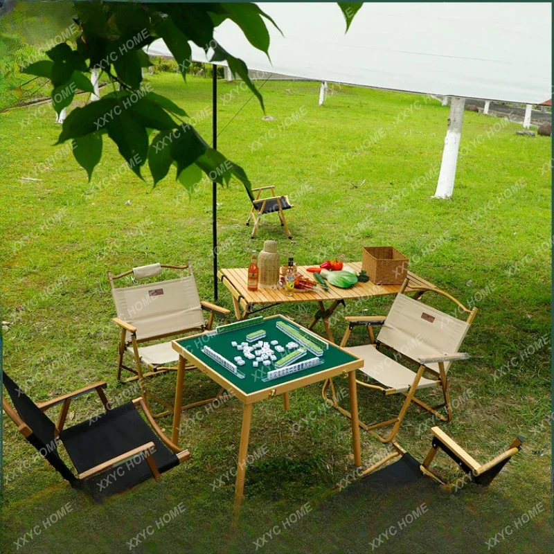 Outdoor Solid Wood Mahjong Machine Camping Mahjong Table Dining Table Dual-Use Mini Mahjong Foldable and Portable Dormitory