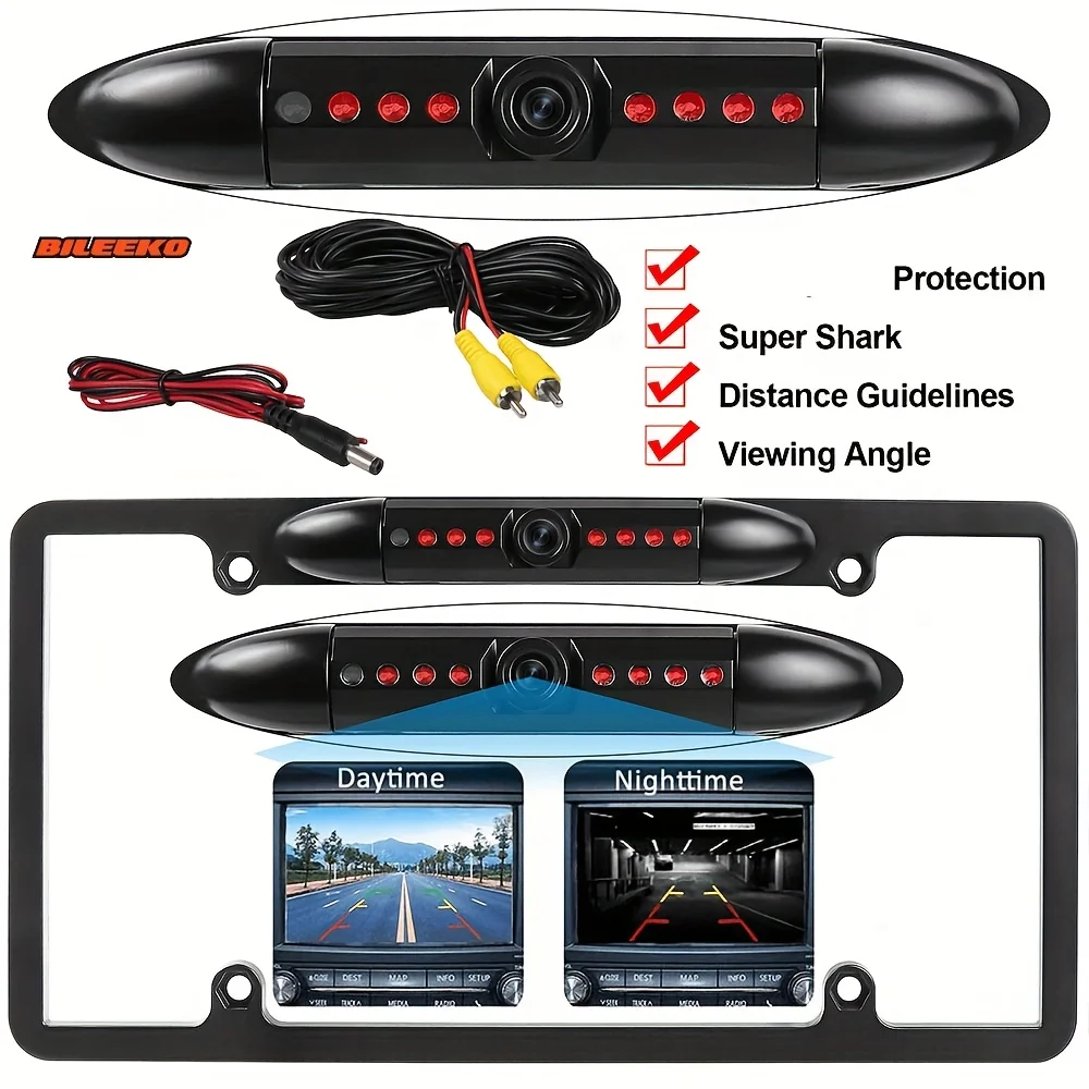 Bileeko US License Plate Metal Frame Rear View Backup Reverse Camera Night Vision