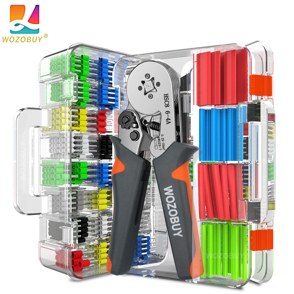 WOZOBUY Ferrule Crimping Tool Kit,HSC8 6-6A/6-4A Ratchet  Crimping Pliers, for Tubular Terminals,(Silver Head）