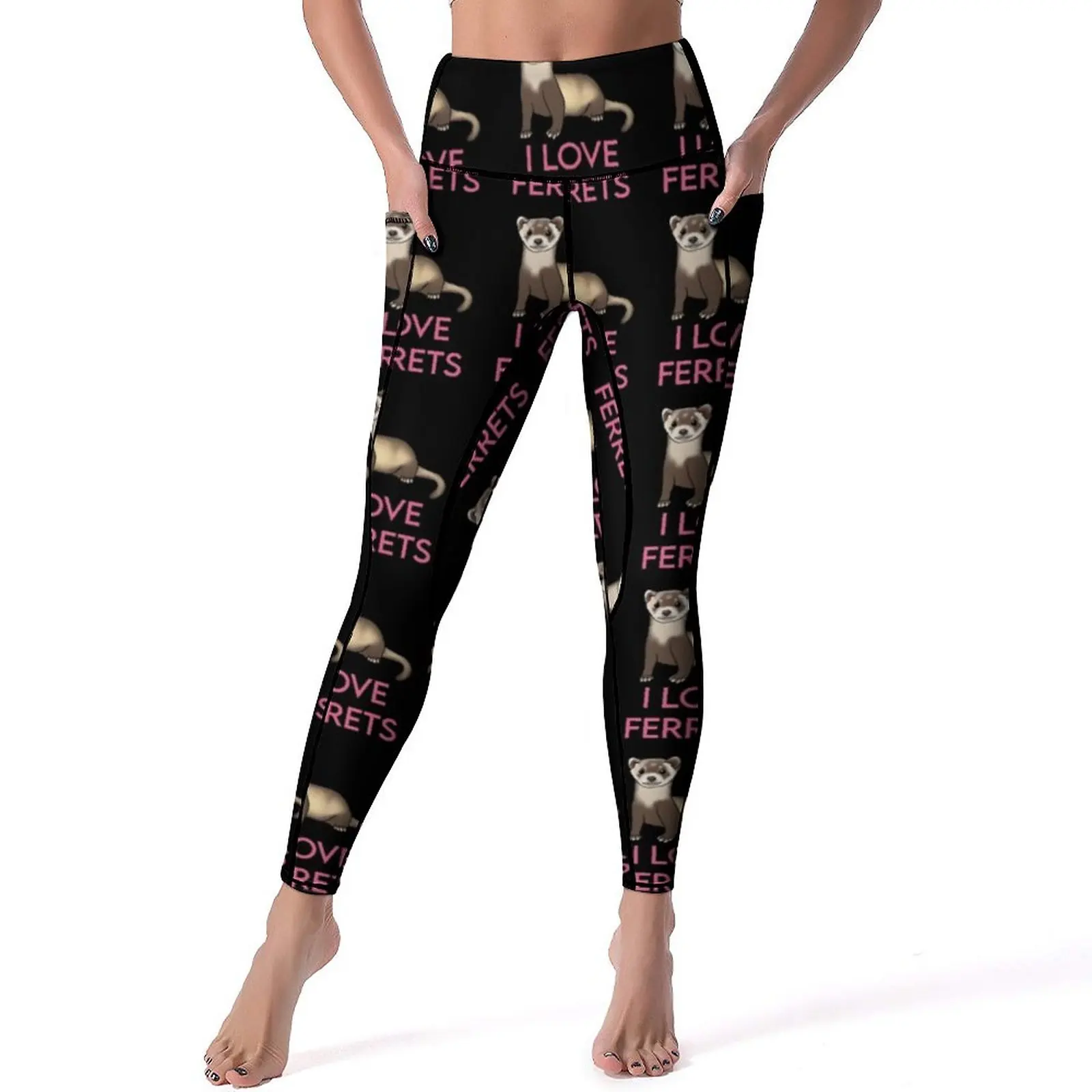 

Ferret Lovers Leggings Sexy I Love Ferrets Gym Yoga Pants High Waist Stretchy Sports Tights With Pockets Funny Graphic Leggins