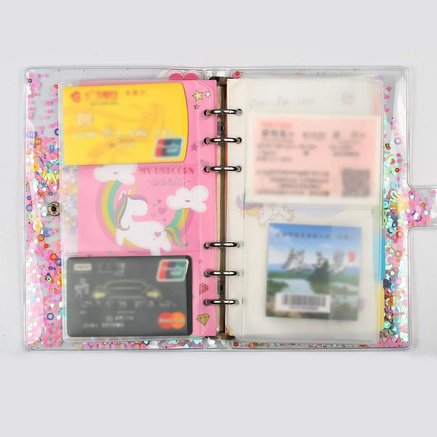 A6 Budget Pockets with Zipper, Clear 6 Holes Cash Envelopes Folder,PVC Money Coupon Organizer Loose Leaf Bags