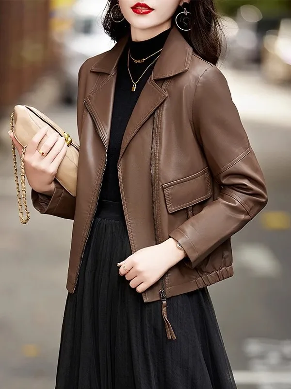   Ning Cappotto in pelle PU Faionable da donna in pelle da motociclista ort Jaet Slim Fit Casual Sle Autunno Nuovo arrivo