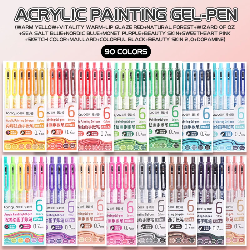6-90 Farben Languo Acryl-Gelstift-Set, Handbuch-Stift, mehrfarbiger Neutralstift, Schreib- und Zeichenstifte für Schüler, D200 – Detail 32