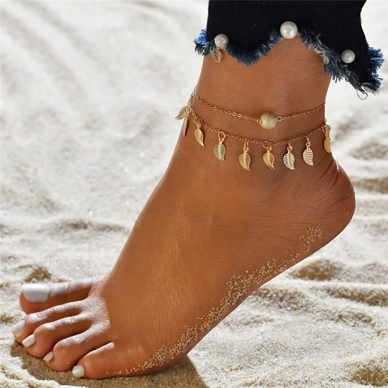 2pcs Simple Elegant Copper Anklets for Women, Beach Ready