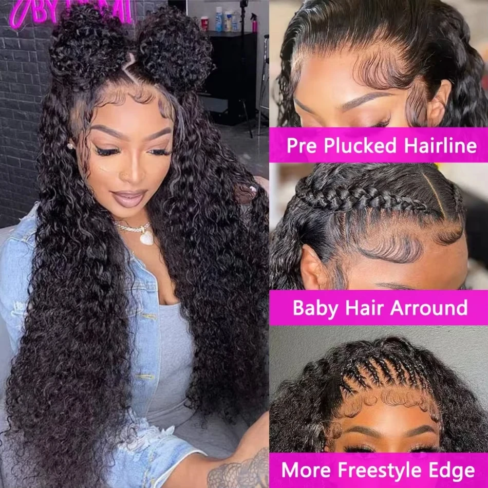 

360 Water Wave Lace Front Wigs Human Hair Kinky Curly Wig Hidden Strap HD Full Lace Frontal Human Hair Wigs with Drawstring 250%