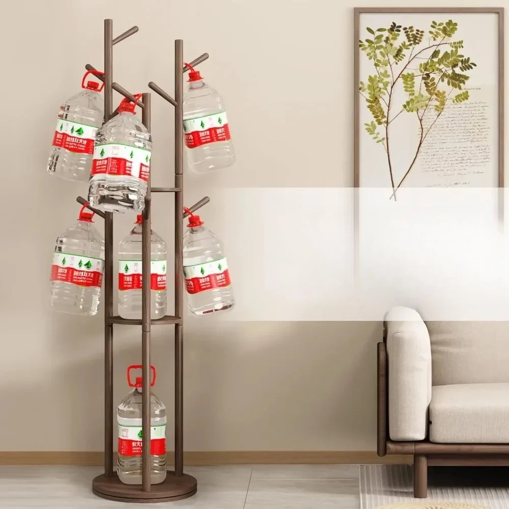 #For Rotary Coat Rack, Wooden Coats Rack Freestanding with 3 Shelves and 9 Hooks, Coats Tree, Sturdy and Easy Assembly Coat