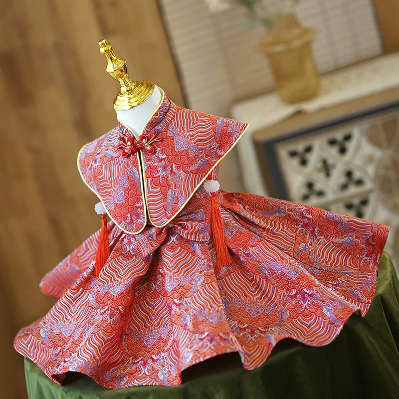 

Baby girl one-year-old dress red foreign style Chinese Tang suit new birthday party dress grab week clothes spring