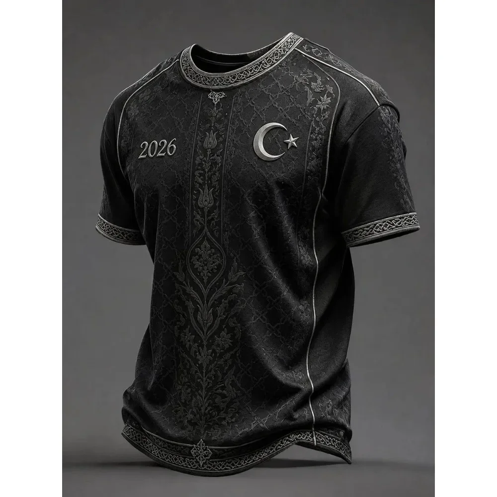 2026 Turkish Football Jersey Short-sleeved T-shirt 3D Printed Breathable Quick-drying Sports T-shirt Men's T-shirt Training Suit