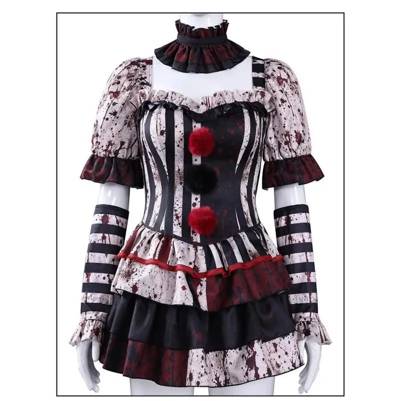 2026 New Unisex Bloody Horror Gothic Harlequin Pattern Cosplay Dress Full Set Gloves Stockings Men Women Halloween Carnival Cost view 5