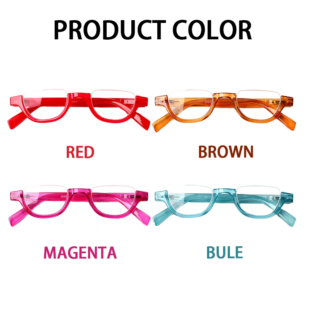 Boncamor Half Frame Round Reading Glasses for Women Spring Hinge High Quality HD Lenses Lightweight Prescription Eyewear 0-+6.0