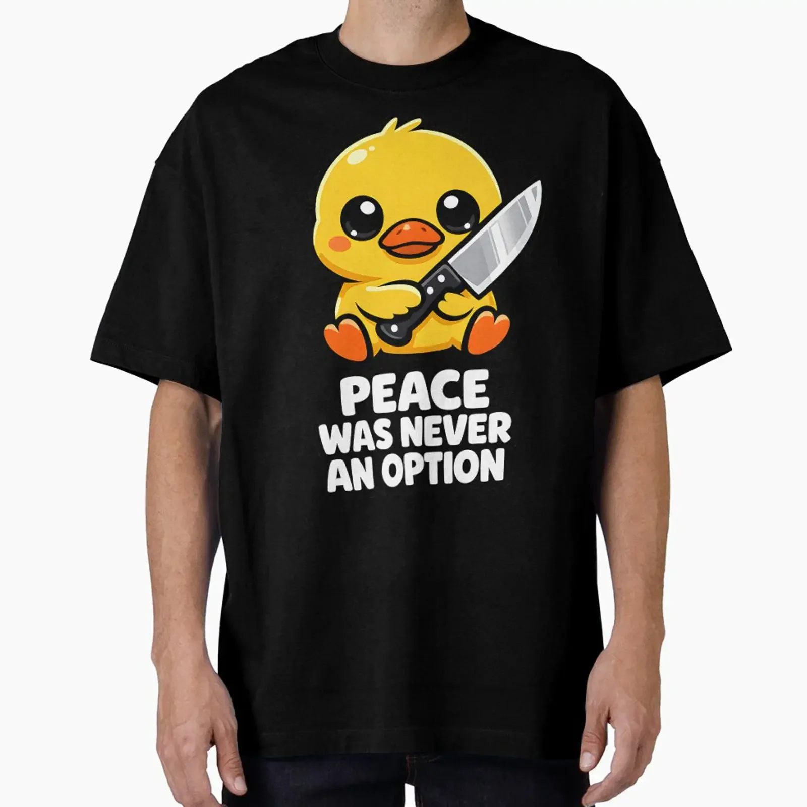 Duck Knife Peace Was Never an Option designed and sold by Clauxel vintage Washed streetwear Unisex Casual Top For Everyday Wear