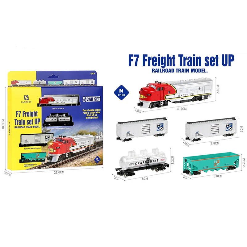 

HF 1:160 Scale F7 Freight Train Set Up Simulation Car Alloy Model Static Display Collectible Gift Souvenir Decoration
