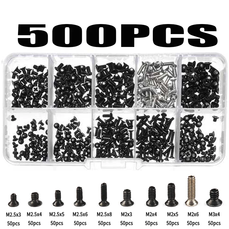 500pcs M2 M2.5 M3 KM Flat Head Phillips Screws Laptop Notebook Screws Set Kit for Computer Small Screw