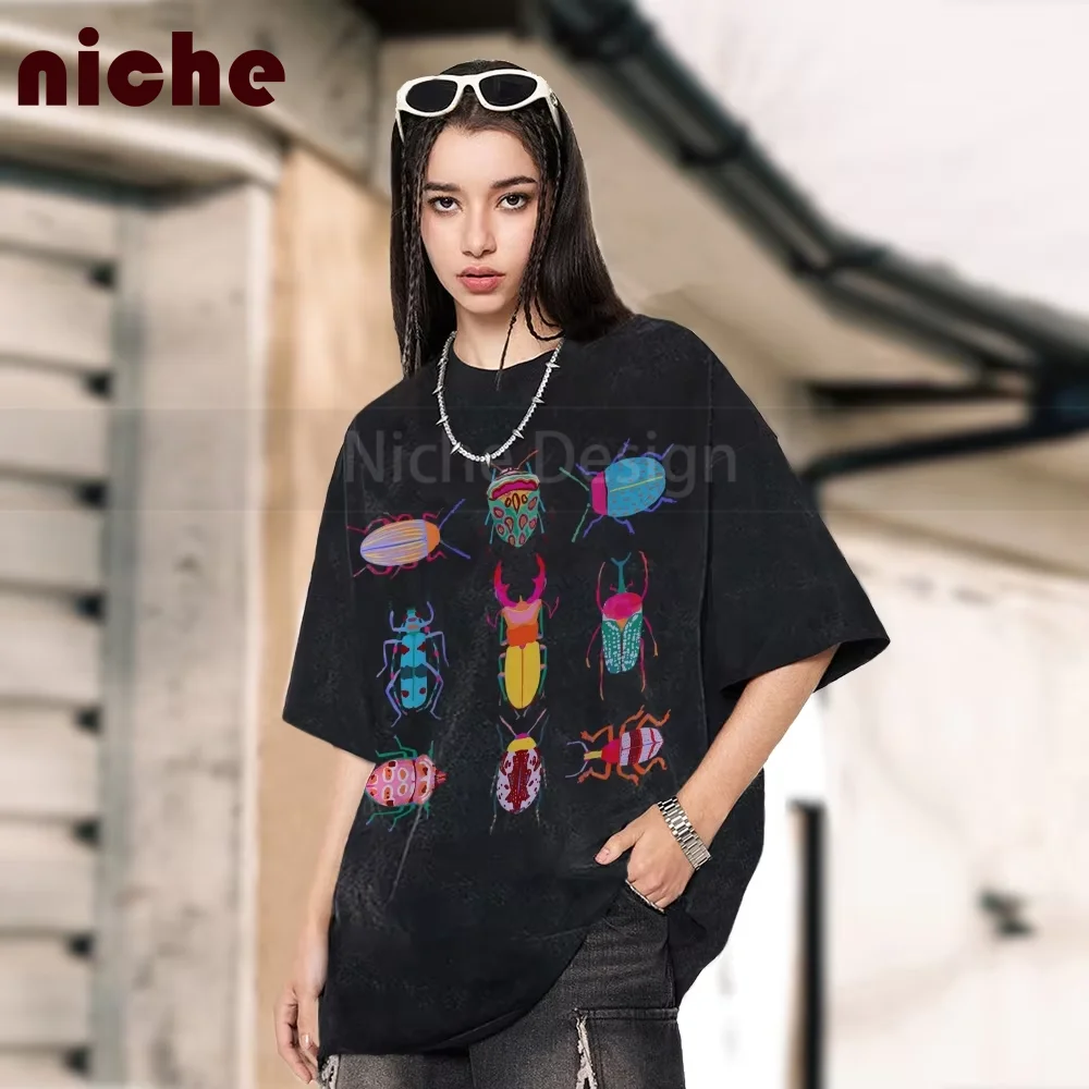 

Vintage Women's Neutral T-Shirt Colored Spider Print Short Sleeve Cartoon Chic Top Quality Daily Wear