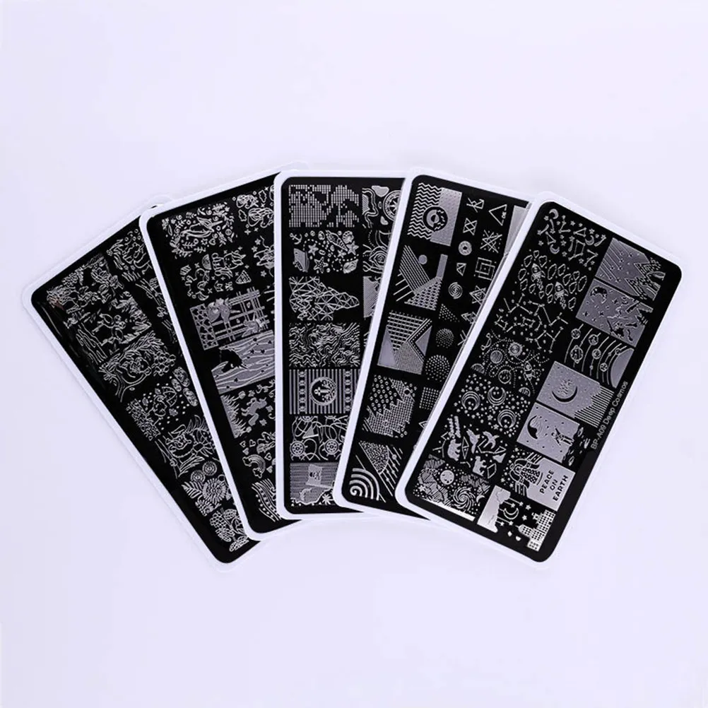 5 pcs Art Stamping Plates Metal Polish Finish Manicure Design Kit At Home Art Stamping Kit Nail Stencils Nail Stamp Plate