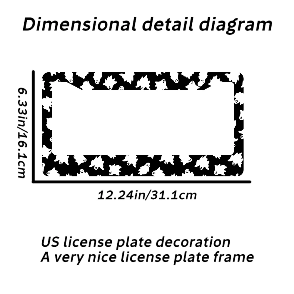 أسود أبيض شبح نمط 2-Hole إطار لوحة الترخيص الألومنيوم 6x12 بوصة مع مسامير مجموعة مضحك ديكور السيارة هدية #3