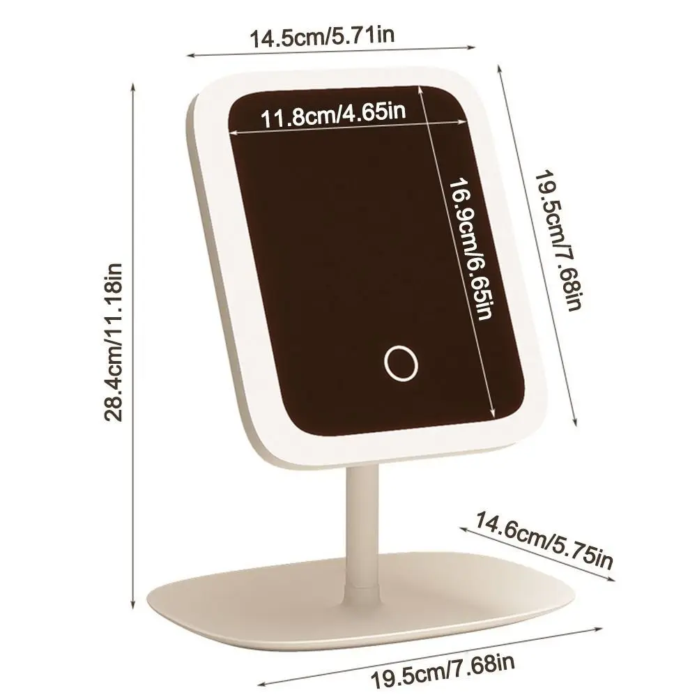 3 Color Light LED Makeup Mirror USB Rechargeable 270° Rotation Cosmetic Mirror Adjustable Brightness Desktop Vanity Mirror