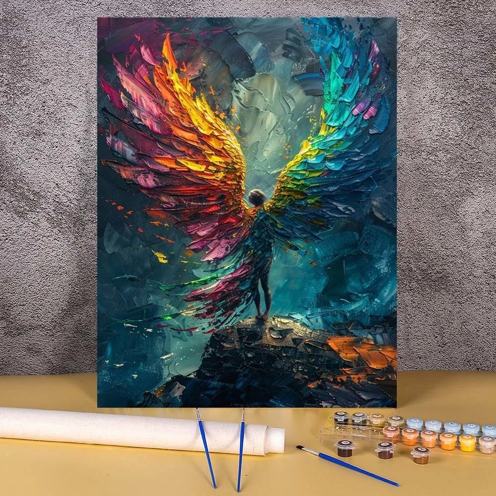 

Coloring By Number Feather Wings DIY Frameless Unique Gift Picture Angle Landscape Wall Art On Canvas Home Decor Painting