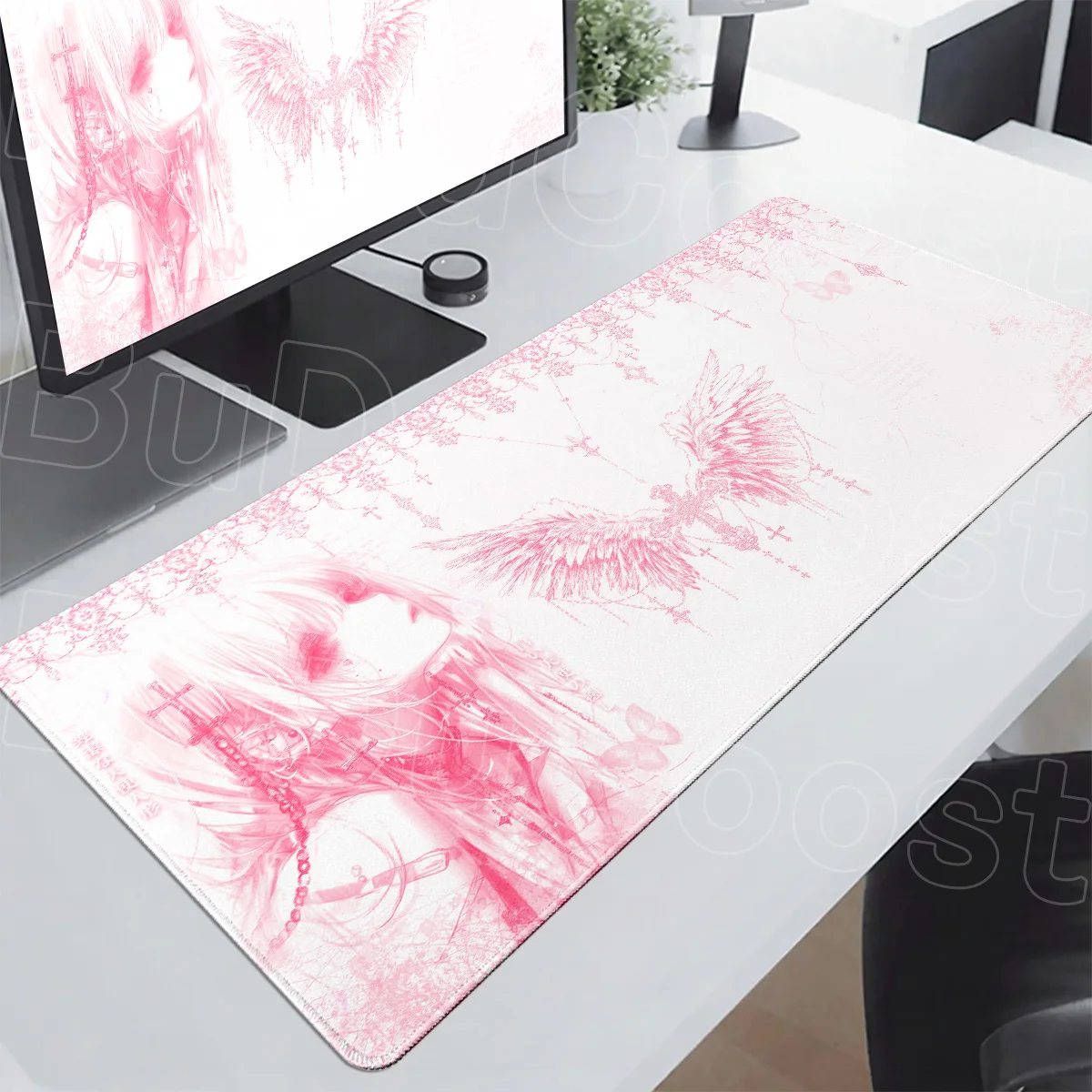30x80cm Keyboard Rug Gray Anime Cute Angel Girl Mouse Pad Laptop Gaming Extend Deskmat PC Kawaii Gamer Non-slip Cabinet Mousepad