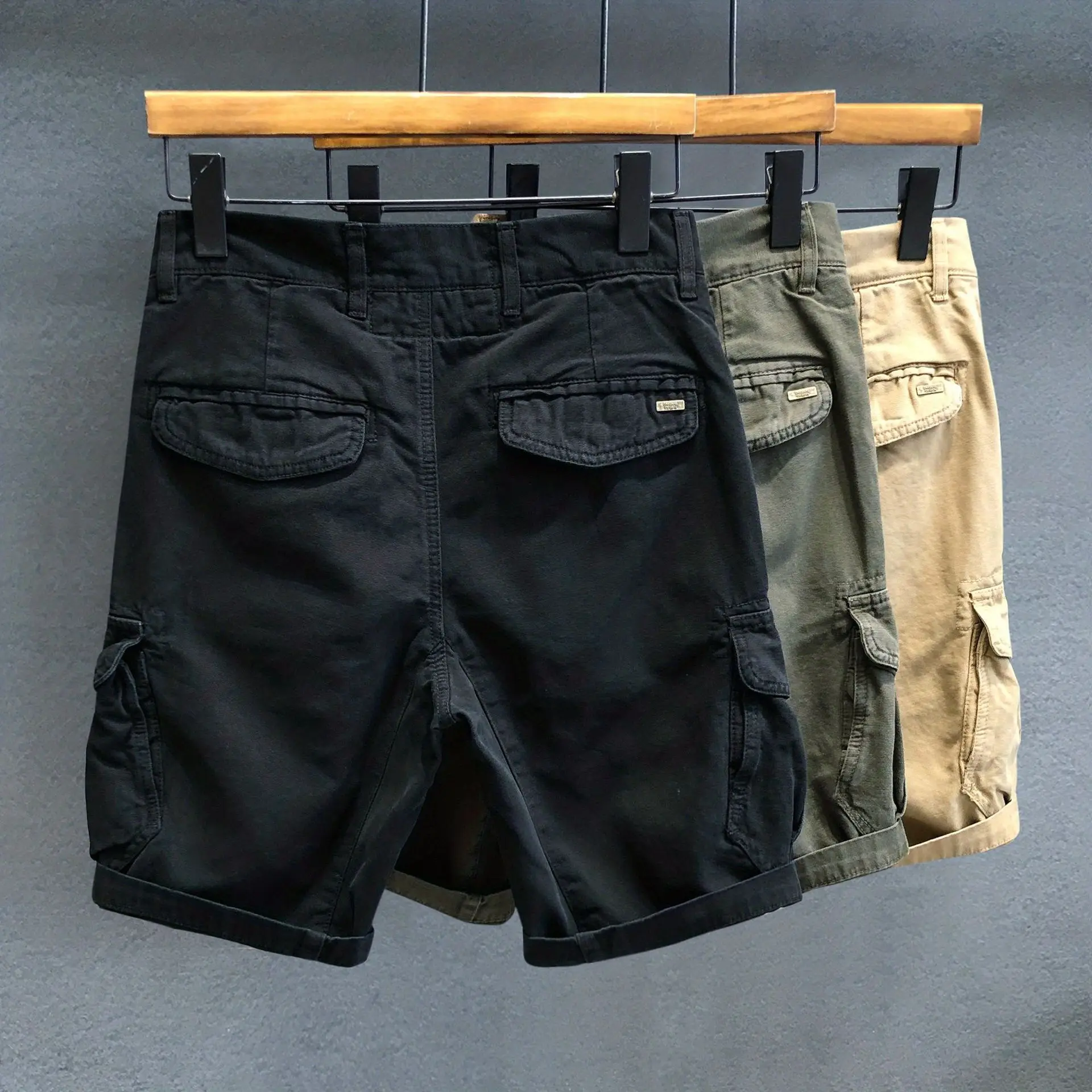 2026 Summer Men Black Multi Pocket Cargo Shorts Streetwear Loose Straight Five Point Casual Outdoor Work Shorts