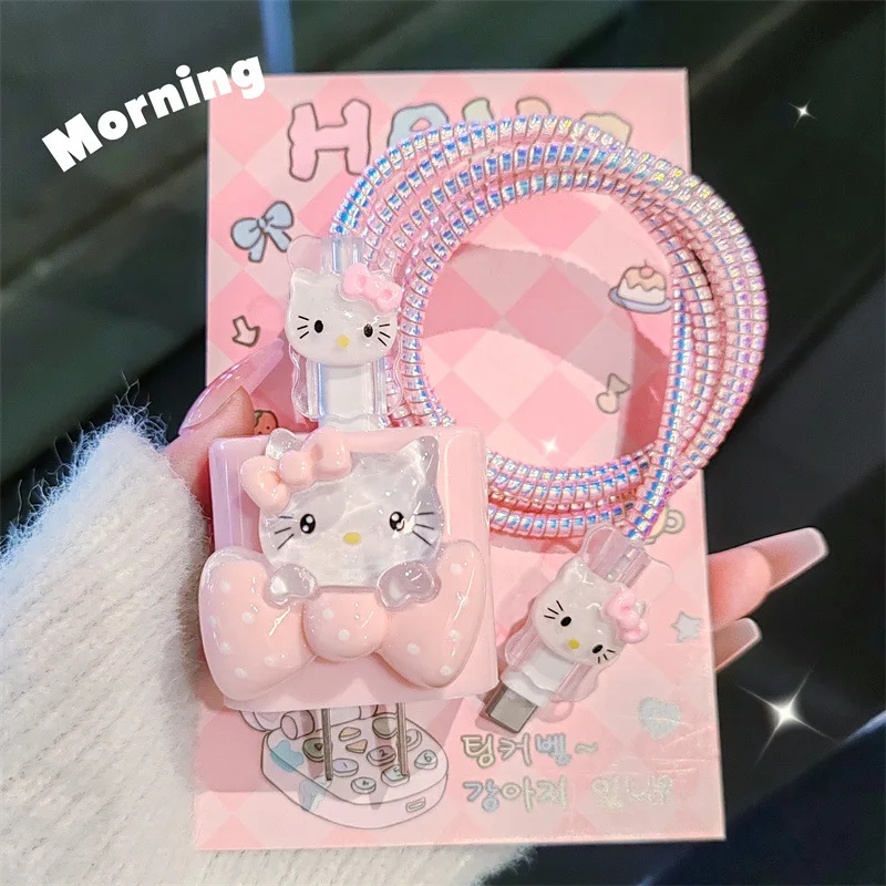 4pcs/set Hello Kitty Sanrio Data Cable Protective Case 20W for Iphone 15 14 Cartoon Anti-fracture Charger Protective Case