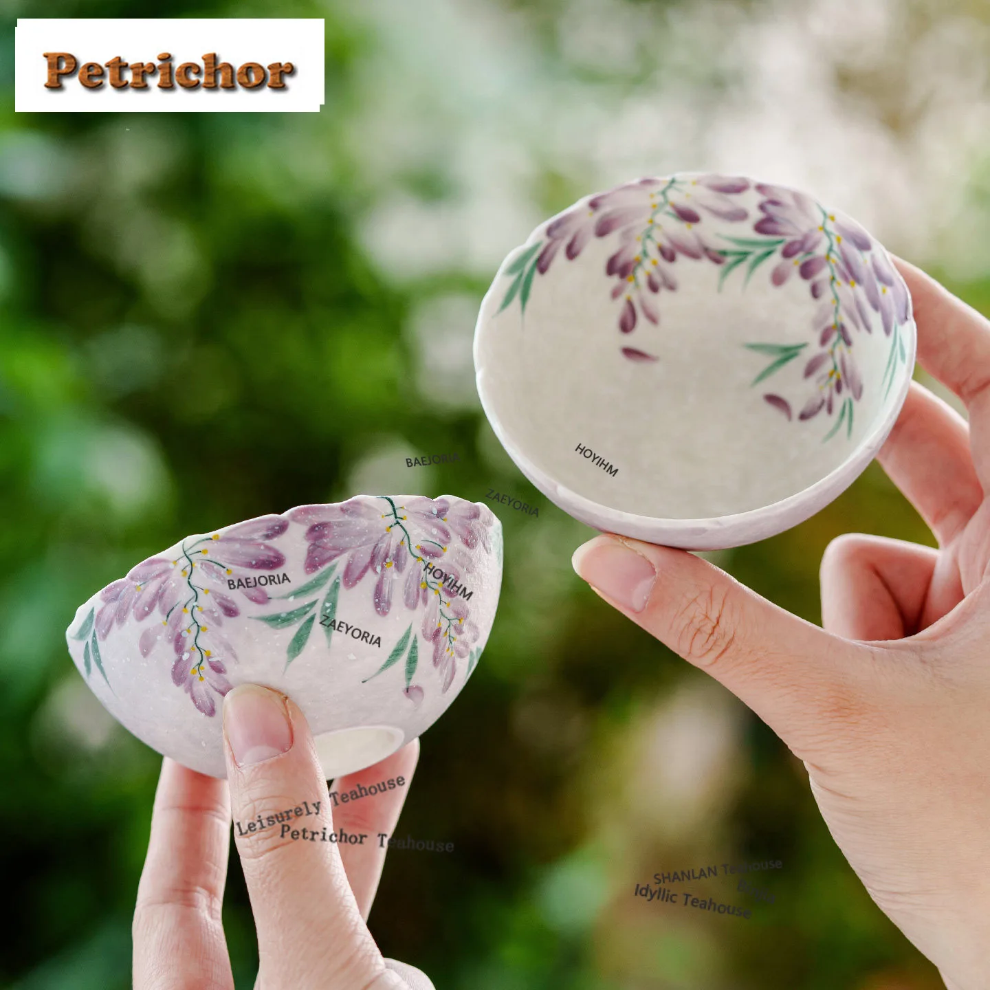 HOYIHM 60ml Hand-painted Wisteria Teacup Antique Tea Bowl Beautiful Tea Cup Tea-tasting Smelling Cup Jianzhan Master Cups Craft