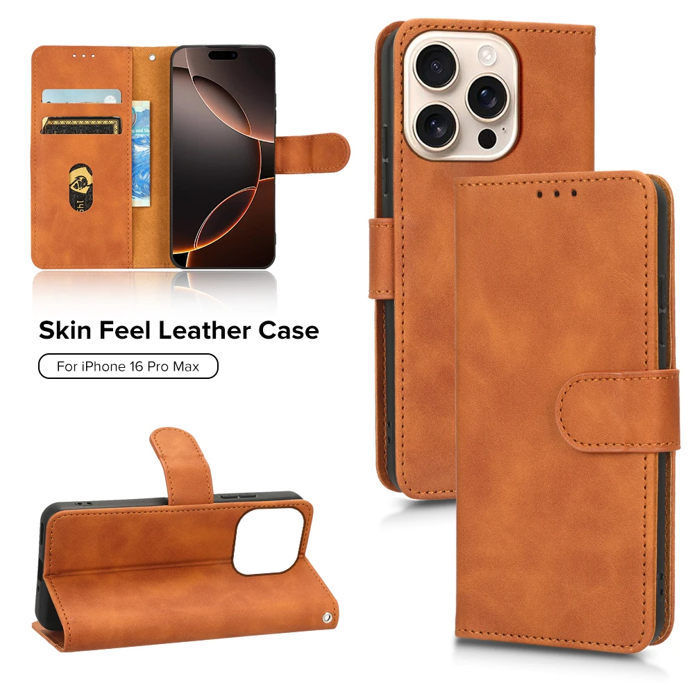 Luxury Leather Flip Phone Case For iPhone 16 Pro Max 5G Card Slot Shockproof Protector Shell For iphone16ProMax 16Plus 16 ProMax