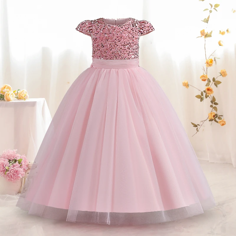 Teenage Girls Princess Dress for 5-14 Years Elegant White Long Party Dresses Children Sequins Wedding Evening Formal Prom Gown