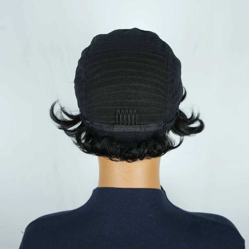 Парики из натуральных волос с стрижкой пикси для женщин Короткий многослойный волнистый парик с стрижкой пикси Реми из человеческих волос Прямой парик машинного производства Черный с блондинкой