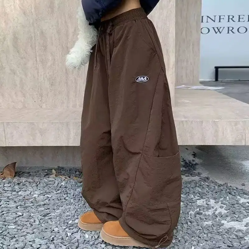Women's Drawstring Design Solid Color Thin Sweatpants Unisex Baggy Trousers Female High Waisted Wide Leg Hiphop Summer Pants