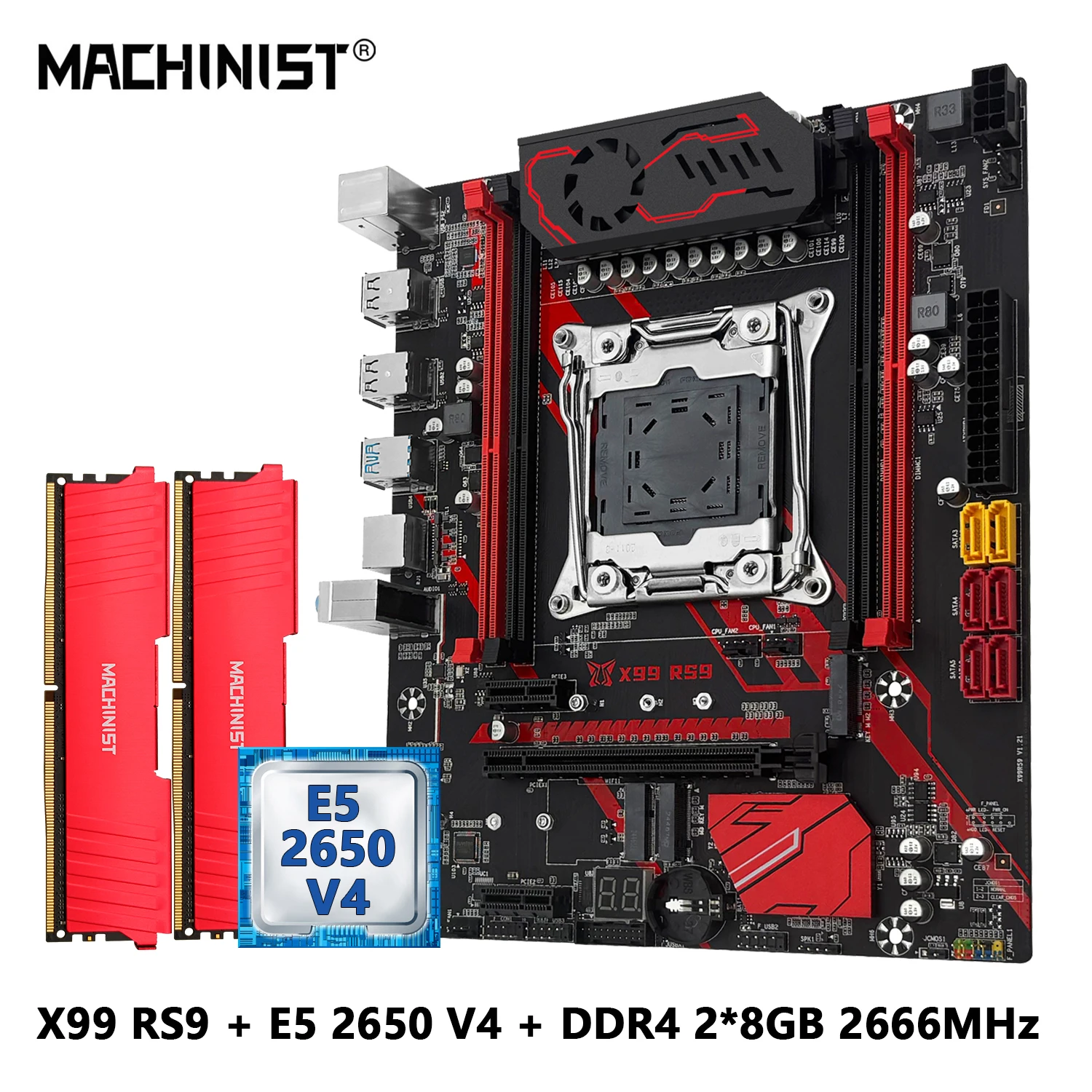 MACHINIST RS9 X99 Motherboard kit With Xeon E5 2650 V4 CPU combo LGA 2011-3 Processor and DDR4 16GB 2666MHz RAM NVME M.2 USB3.0