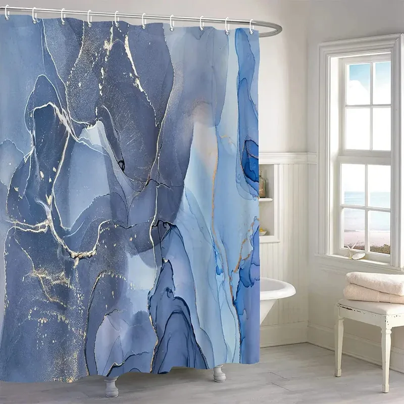 

LKX01Marble Shower Curtains Luxury Watercolor Texture Mix Color Bathroom Curtain Abstract Modern Ink Art Home Bathtub Decor 2Hb$