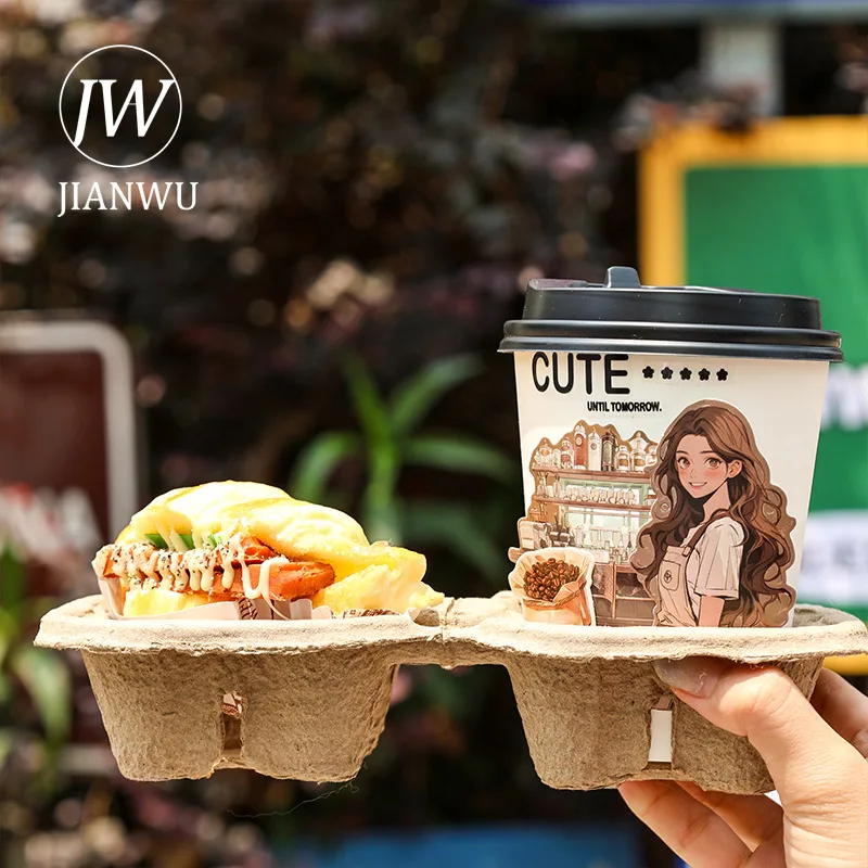 JIANWU Vintage Street Coffee Bread Character Landscape Material Collage Scrapbooking Sticker Creative DIY Journal Stationery view 3