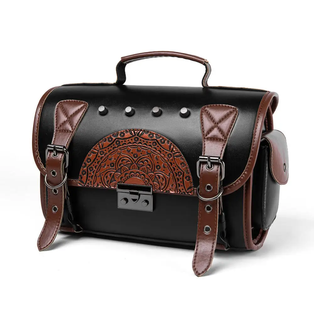Punk Embossed Motorcycle Hanging Bag Outdoor Riding Waterproof Side Bag Pu Leather Knight Retro Medieval Steampunk Style