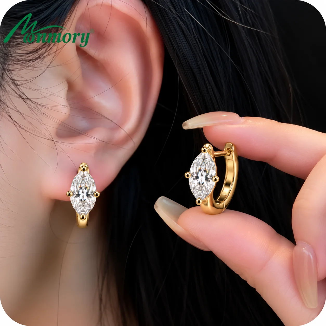 Moonmory, schlichte, modische Ohrringe im Marquise-Schliff, aus Messing, als Creolen für Damen, 14 Karat vergoldet, ovale Birnenohrringe, Geschenk zum Muttertag. – Detail 1
