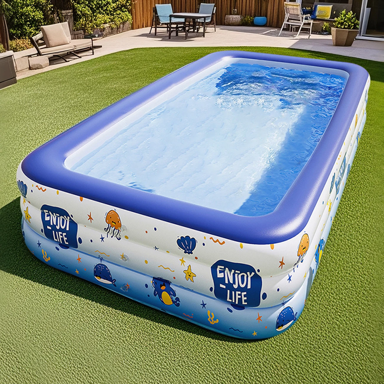 1 Stück Großer Aufblasbarer Swimmingpool, Tragbarer Aufstellpool, Verstärkter PVC-Außenpool für den Garten, Sommer-Wasserspielbecken – Detail 3