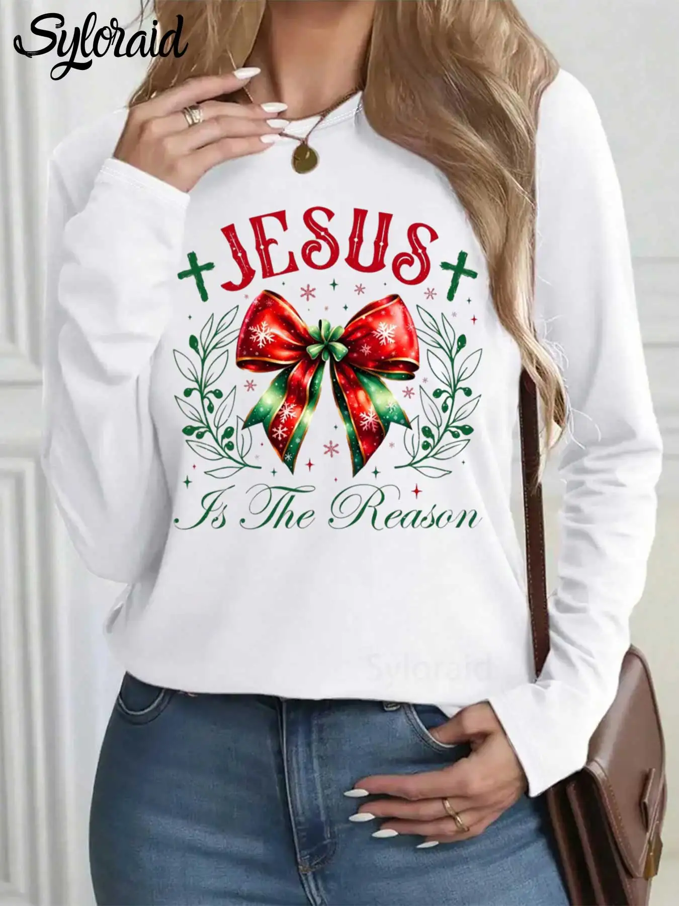 レディース長袖Tシャツ イエスは季節の理由です シャツ ファッション ラウンドネック カジュアルトップ